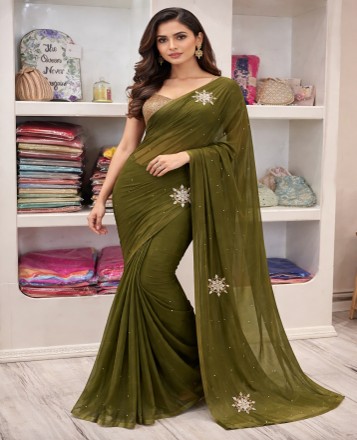 Green Copper Gota Patti Work Saree