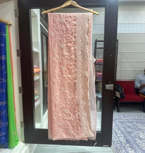 Peach Embroidery Machine Work Saree with Designer Border