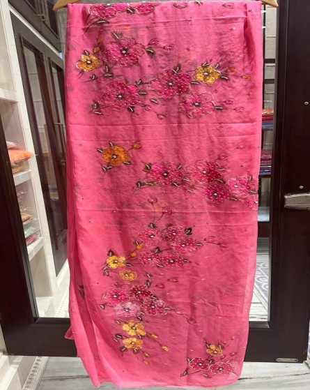 Pink Handpainted Highlighted Designer Saree