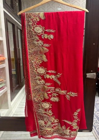 Red Cut Work Designer Saree with Heavy Borde